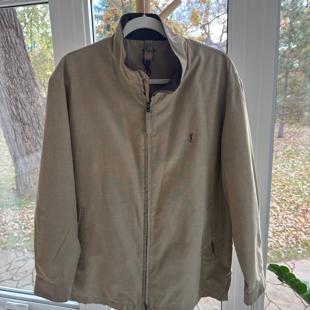 Yves Saint Laurent Vintage Windbreaker Jacket Khaki Logo Size XL - Picture 4 of 7